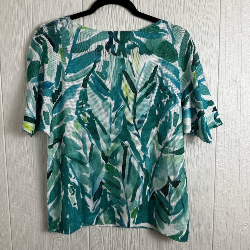 Luisa Ricci Short Sleeve Loose Knit Top Size Small Tropical Print Green Italy - Picture 2 of 6